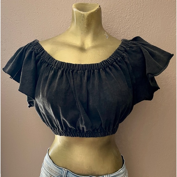 URBAN OUTFITTERS Off Shoulder Ruffle Sleeve Boho CROP TOP Size Large - Picture 15 of 15
